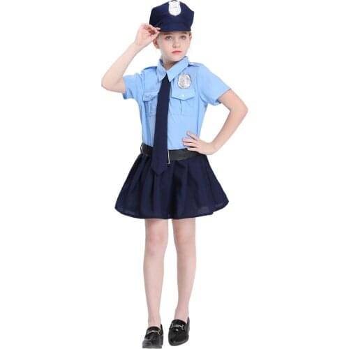 Cute Police Officer Costume Cosplay For Girls Halloween Costume For Kids Carnival Party Dress Up Children