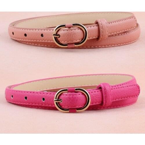 New Women Skinny Belt Thin PU Leather Belt Female Waist Belts Candy Color Dress Jeans Strap Gold Pin Buckle Luxury Womens Belt