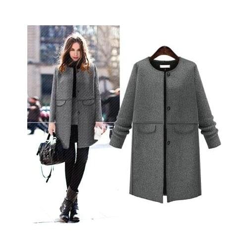 OL Autumn and winter jacket woolen coat fashion warm coats wool coat women plus size 5XL COATS gray jacket