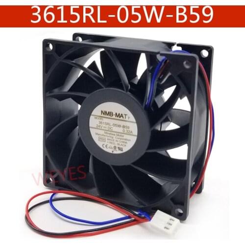 Original For NMB 3615RL-05W-B59 3-wire 90x90x38mm DC 24V 0.32A Server Cooler Fan
