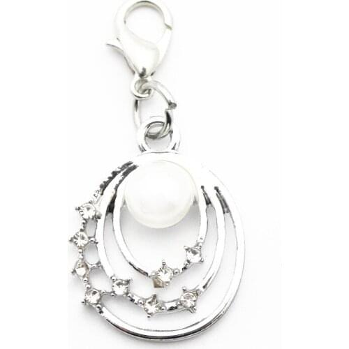 Newest 20pcs/lot pearl Crystal Dangle Charms Lobster Clasp Hanging Charm For Bracelet&Pendant Floating Charms Jewelry