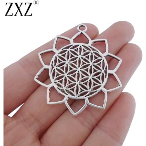 ZXZ 5pcs Large Flow of Life Flower Charms Pendants Double Sided for Necklace Jewelry Making Findings 48x42mm