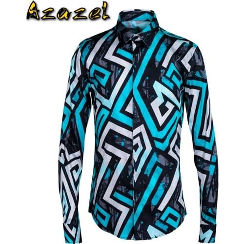 Azazel Men Shirts Luxury Allover Printing Long Sleeve Mens Dress Shirts Plus Size 4xl 100% Cotton Fashion Casual Shirts Man