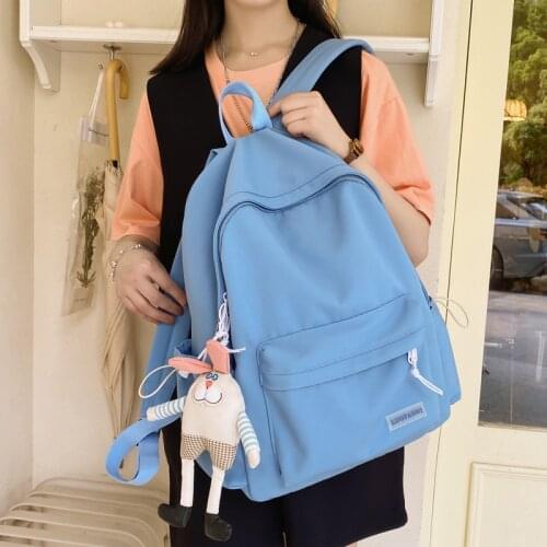 2021 New Waterproof Nylon Women Backpack Female Portable Travel Bag Teenage Girls Simple Solid Color Schoolbag Japanese Bookbag