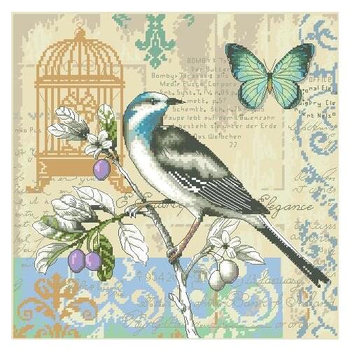 WY A couple of series skating Counted Cross Stitch Kit Nature Study Bird Fruit Plant Butterfly dim 35290 70-35290
