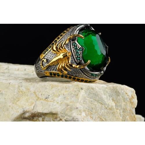 Custom Jewelry High-quality 925 Sterling Silver Zircon stone ring green color in a luxurious way for men with gift