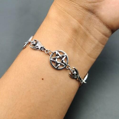 Occult Dark Goth Independent Pentagram Bat Bracelet Womens E Girl Grunge Aesthetic Accessories Jewelry Unif Bracelet