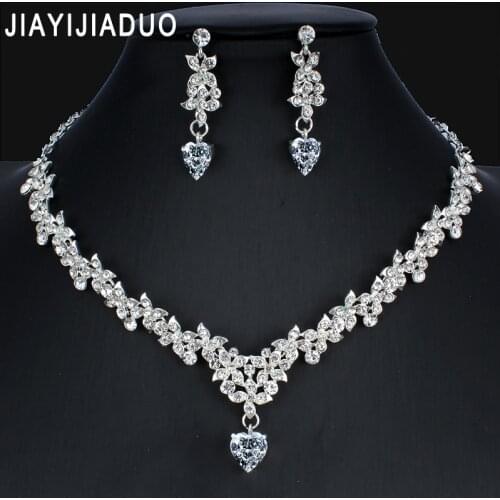 Jiayijiaduo Silver Color Heart Necklace Earrings Set for Glamour Women Bridal Dresses jewellery sets Wedding Accessories Gift