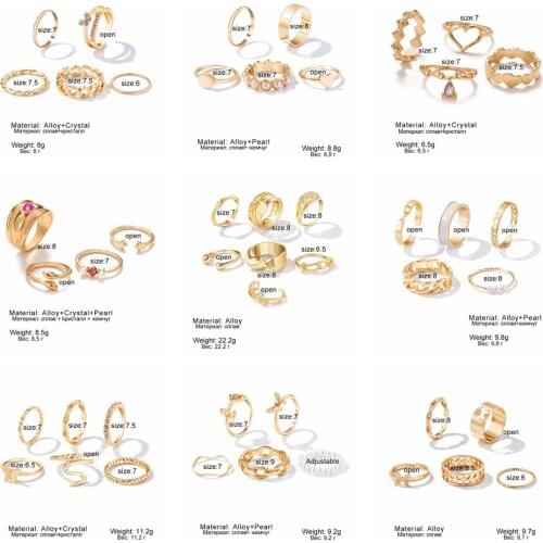 Bohemian Midi Knuckle Finger Rings Set For Women Vintage Crystal Love Peach Heart Pearl Geometric Gold Ring Girl wedding Jewelry