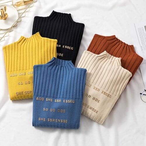 Autumn Winter Slim Woman Sweaters High Quality Letter Printed Mock Turtleneck Casual Womens Sweaters solid color lady sweaters