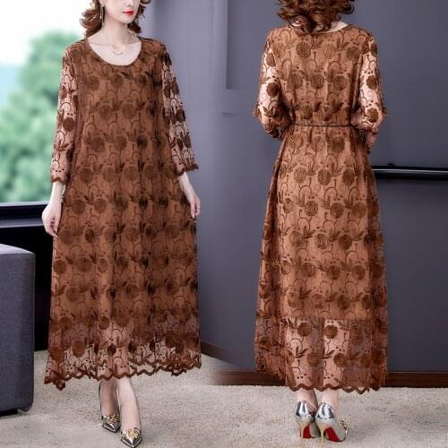 Spring Autumn 5XL Plus Size Floral Emboridery Maxi Dress Women Long Vintage Casual Midi Dress 2021 Elegant Loose Party Vestidos