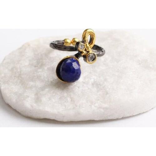 Blue Lapis Lazuli Gold Plated Womens Silver Ring, Woman 925 Silver Lapis Lazuli Handmade Ring,Oval Lapis Lazuli Ring