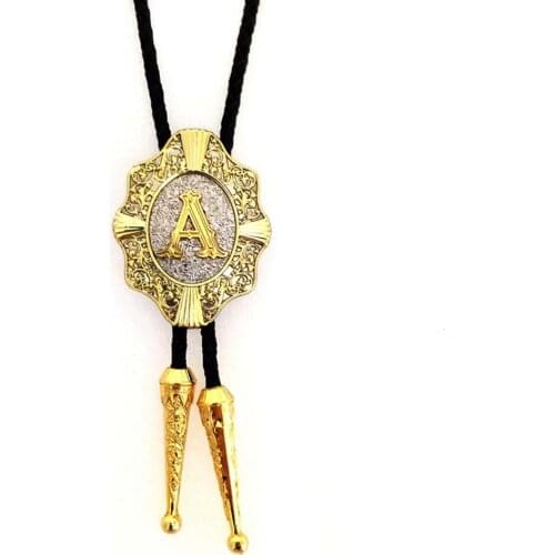 Gold A Cross Shield bolo tie cowboy cowgirl western wedding Bolo tie leather necktie