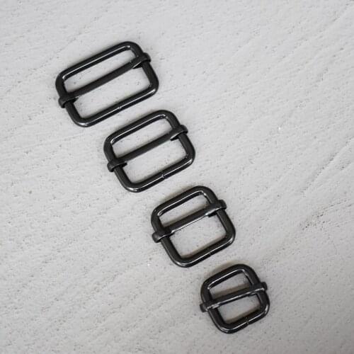 20 Pcs 15/20/25/30mm Black Metal Slider Adjustment Buckle Slides Tri-glides Roller Pin Handbag Strap Slider Adjuster Belt