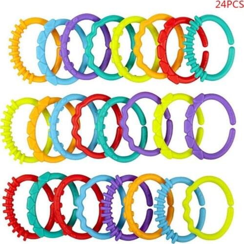 24 Pcs Kids Grip Linkables Molars Ring Plastic Teether Newborns Baby Rainbow Teething Chain Toys