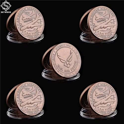 5PCS 1939-1945 WWII American Copper Air Force Airpower B-29 Bomber Token Challenge Coin Collectibles