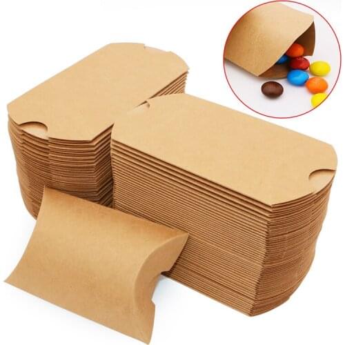 50pcs/lot Pillow Shape Candy Box Packaging Box Kraft Paper Gift Bag for Christmas Baby Shower Wedding Birthday Party Supplies