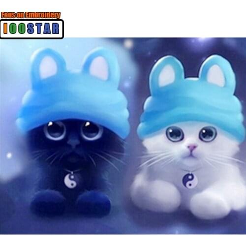 Diy Diamond Painting Cross Stitch Cartoon Cat Diamond Embroidery White Black Cat Square Cute Children Painting Mosaic Picture