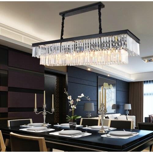Black rectangular restaurant chandelier European led crystal chandelier modern simple restaurant lights creative bedroom lamps