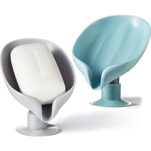 Leaf Shape Soap Drain Holder Bathroom Shower Dish Tray Plastic Soap Storage Box Suction Cup Draining Holder