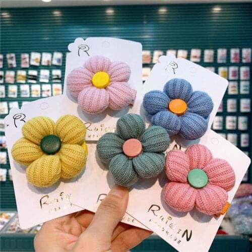 Childrens Knitted Hairpin For Girls Small Flowers Hair Accessories Set Baby Hair Clip Hairgrips Toddlers Kids Hair Styling Tool