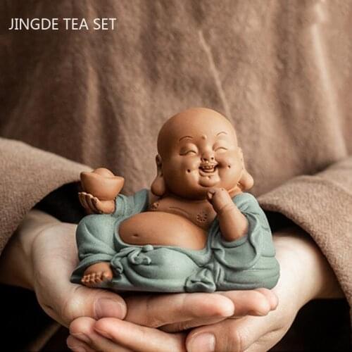 Creativity Yixing Purple Clay Tea Pet Handmade Buddha Monk Tea Figurine Ornaments Chinese Tea Set Decoration Exquisite Gifts