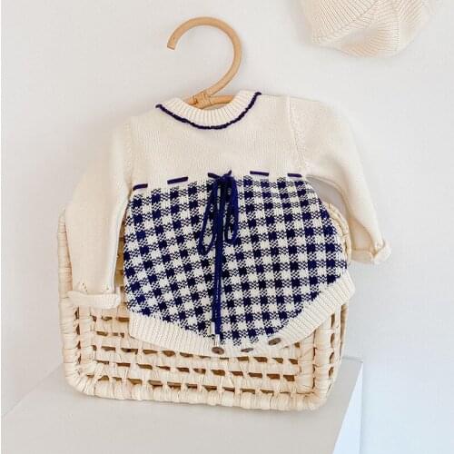 Ins Hot Sale Kids Girls Stithcing Color Long Sleeve Knit Romper