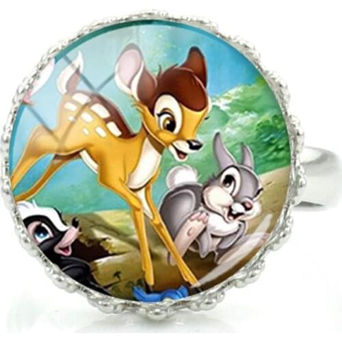 Disney Bambi And His Friends Ring Animated Character Ring Creative Design Art Photo Glass Adjustable Ring