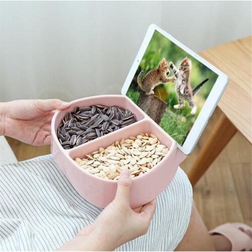Lazy Snack Bowl Seeds Nuts Candy And Dry Fruits Storage Box Creative Shape Two Layers With Phone Holder For TV