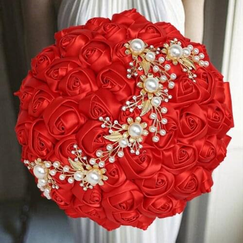 6 colors red wedding Bridal Bouquets Ivory Ribbon Brooch Bouquet Wedding Diamond Bouquet
