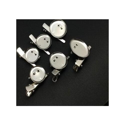 20pcs Rhodium Color 13 19 23mm Round Brooch Base Alligator Prong Hair Clips Cabochon Blanks Trays with Brooch Pins Jewelry Craft