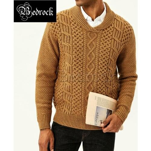 Mbbcar American retro slim classic lapel vintage sweater Ami khaki mens khaki gray pullover 658B