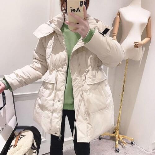 2021 Fashion Womens Winter Loose Warm Down Jacket Womens Hooded Solid Color Coat Long White Duck Down Coat Womens Clothing