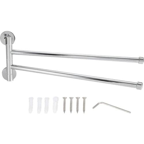 360 Degree Rotating Towel Rack Stainless Steel Bathroom Towel Rail 2-Arm Holder Wall Mounted Install Space Saving