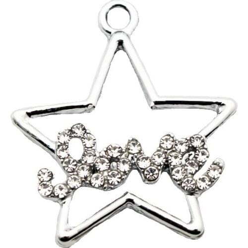 Newest 20pcs/lot Metal Star Love Crystal Dangle Charms Lobster Clasp Charms For Women Earring Necklace Bracelet DIY Jewelry