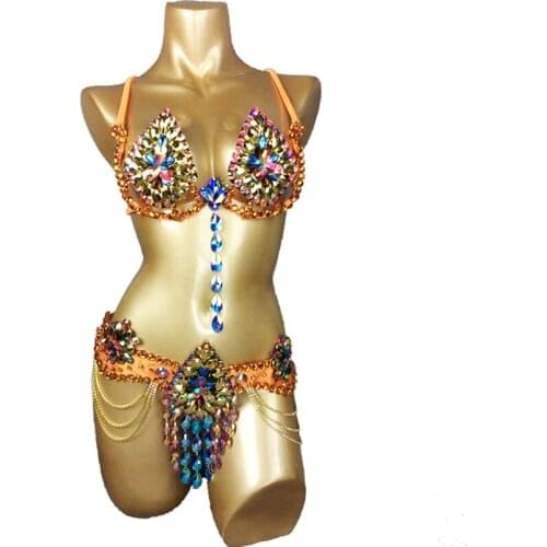 Samba Carnival Wire Bra & Belt Rainbow stones C014 free shipping