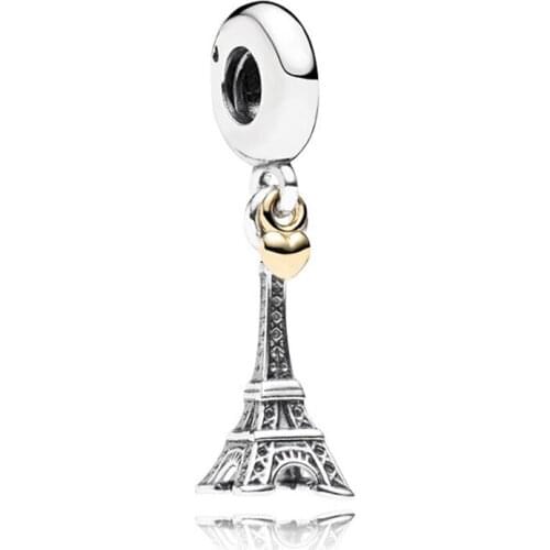 Paris Eiffel Tower Hanging Charm 100% Real 925 Sterling Silver Paris Eiffel Tower Charms Fit Original Bracelet Diy Jewelry