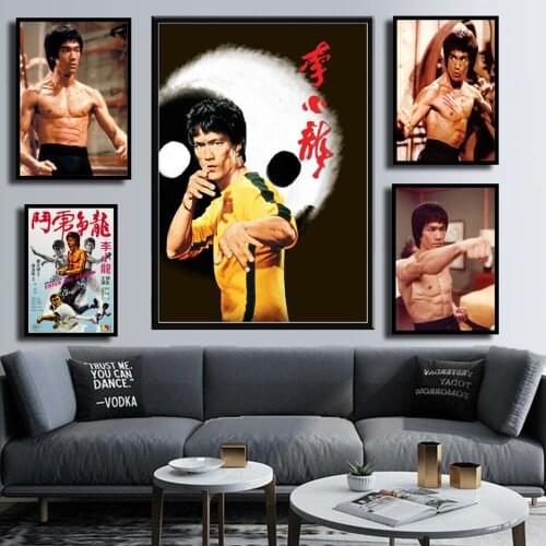 Poster Bruce Lee Kung Fu Star HD and Printmaking Canvas Painting Mural Art Modern Living Room Retro Home Decoration