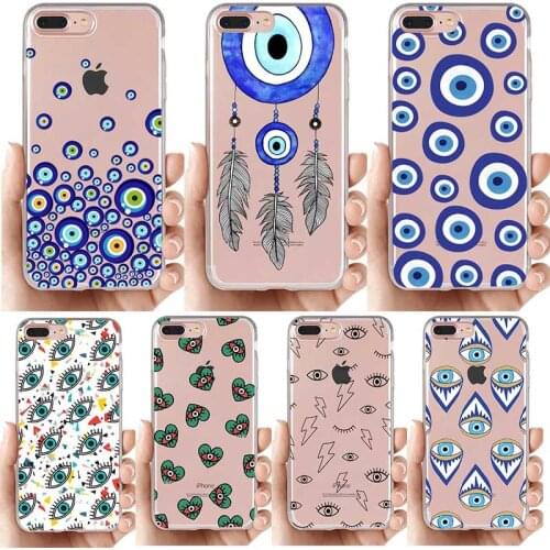Evil Eye Illustrations Transparent Phone Case for iPhone 6 7 8SPlus X 11 12Pro Mini MAX XR Fashion Soft Silicone Cover TPU Cases