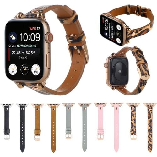 Womens Leather Strap for Apple Watch Band 7 6 5 4 40mm 44mm Loop Correa Bracelet iWatch Series 6 SE 3 38mm 42mm Slim Belt Bands