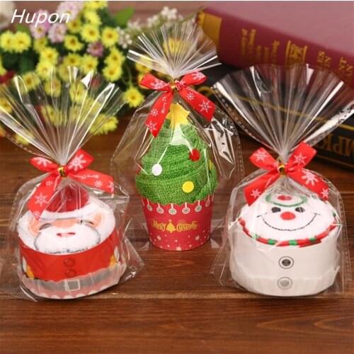 Merry Christmas Decorations for Home 30*30cm Kids Christmas Gift Cupcake Cotton Towel with Packaging Bags New Year Xmas Decor
