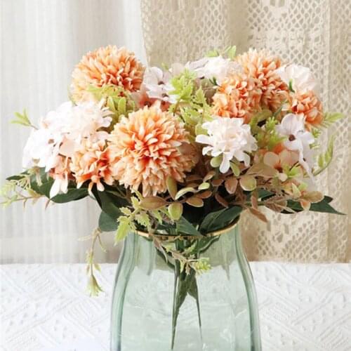 Silk Peony Hydrangea Artificial Flowers Bouquet Home Wedding Decoration Dandelion Flower Ball DIY Craft Wreath Living Room Decor