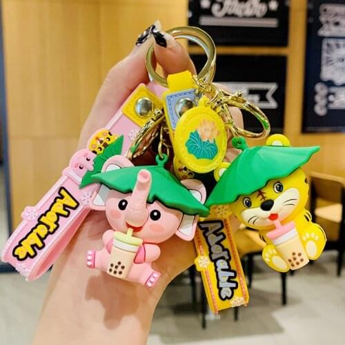 Kawaii creative lotus leaf hat elephant doll key chain pendant lovely milk tea bear schoolbag cartoon pendant doll accessories
