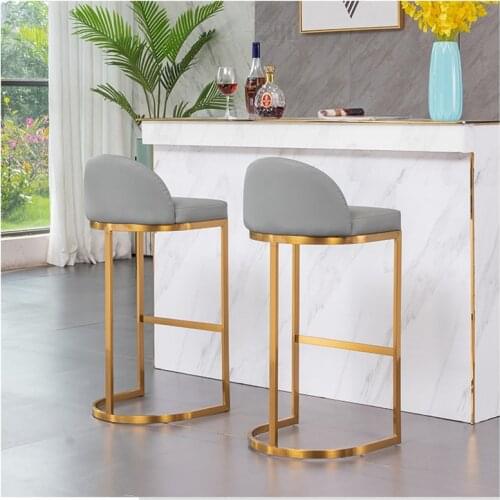 Nordic Bar Stools Modern Luxury Stainless Steel Thickened Back Chair Pub Coffee Shop Leisure High Foot Front Desk Counter Chair