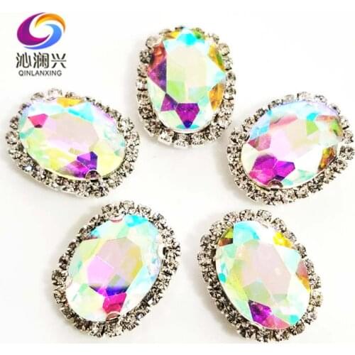 AB color oval shape top quality sew on Glass Crystal buckle,flatback loose rhinestones,Diy/Clothing/wedding decoration SWTK06