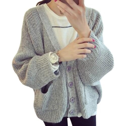 Sweater 2021 Autumn Winter Coat Thicker Pull Students New Bat Sleeve Knit Cardigan Sweater Korean Loose Jumper Vestidos LXJ146