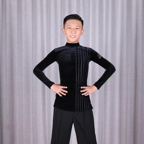 Boys Latin Dance Top Long Sleeve Velvet Latin Shirts Competition Performance Wear Children Samba Salsa Practice Clothing DQS3748