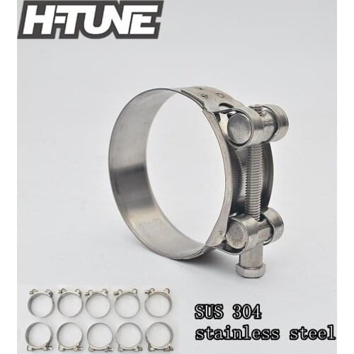 H-TUNE 10pcs 60-63mm Stainless Steel 304 T-Bolt Turbo Silicone Hose Clamp Downpipe Exhaust Heavy Duty Super Clamp Kits
