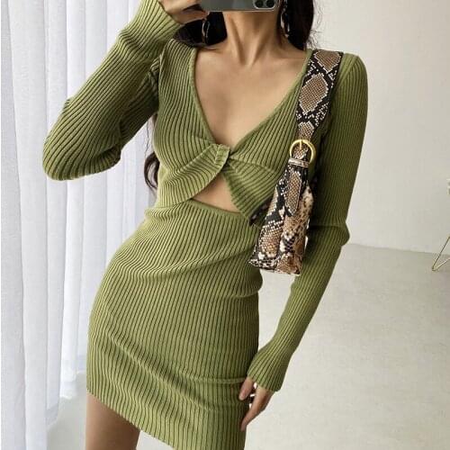 TVVOVVIN Spring Autumn Sexy Korean Tight Backless Mini Dress Female Slim Skinny Hip Knitted Hollow Sweater Short Tops Girl 1QHK