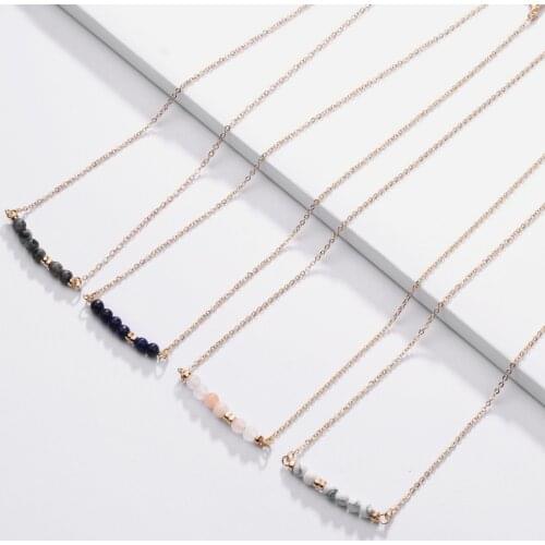 Fashion Jewelry Natural Stones Bar Pendant Choker Necklace Natural Stone Beads Bar Pendant Necklace